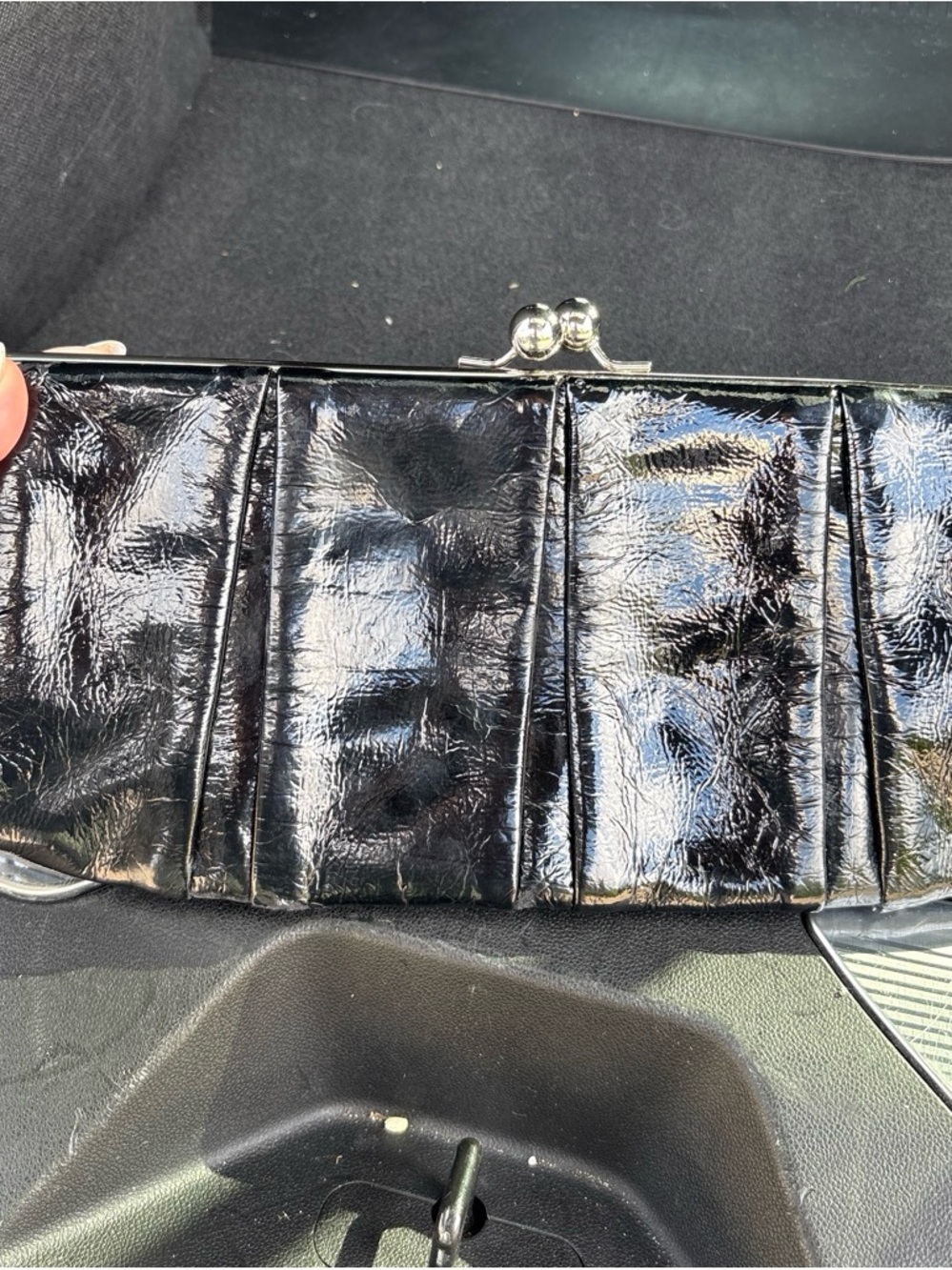 Express Black Patent Kiss-Lock Evening Clutch
